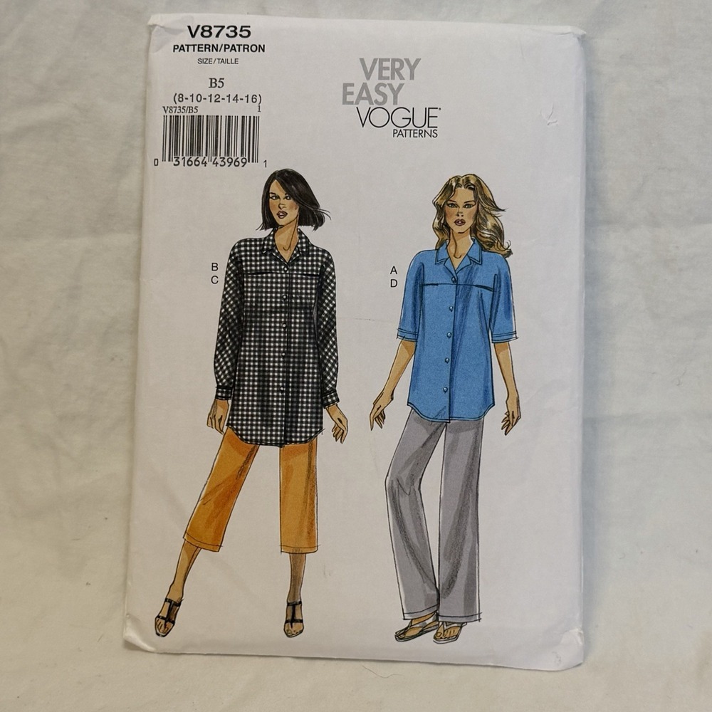 Vogue Pattern 8735 Misses Loose‎ Fit Top Straight Pants 8-10-12-14-16
